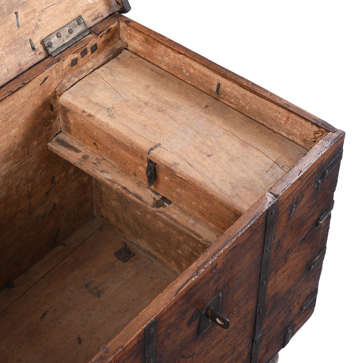 Detail From Antique Indian Iron Bound Teak Chest On Wheels | Indigo Antiques
