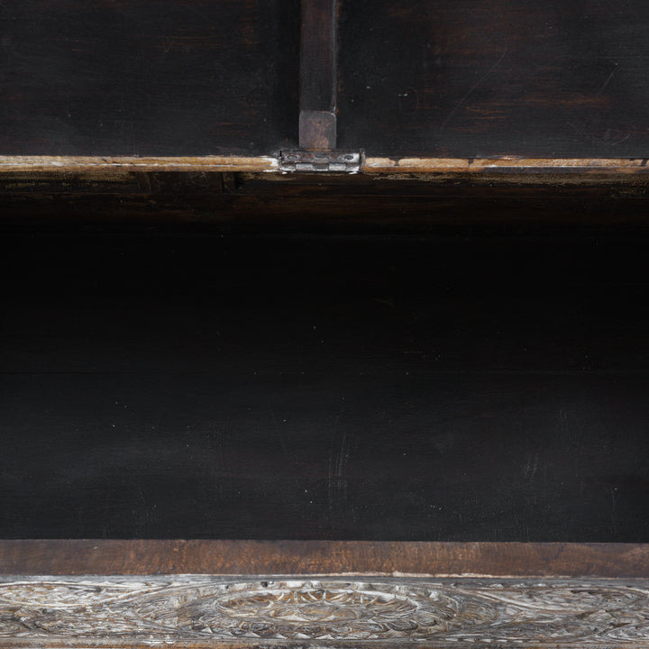 Interior Of Carved Blanket Chest Made From Reclaimed Painted Teak | Indigo Antiques