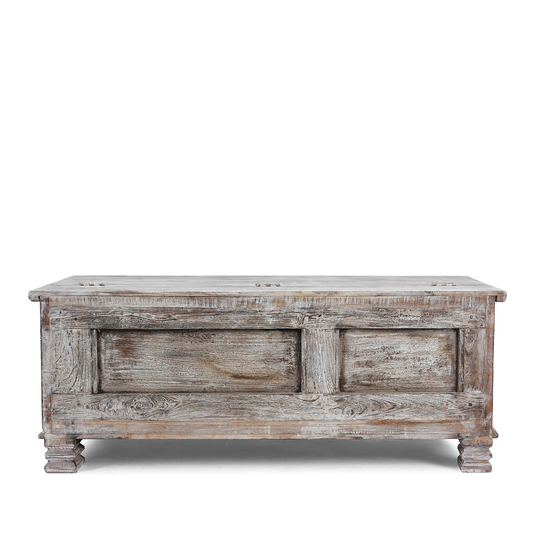 Back Of Carved Blanket Chest Made From Reclaimed Painted Teak | Indigo Antiques
