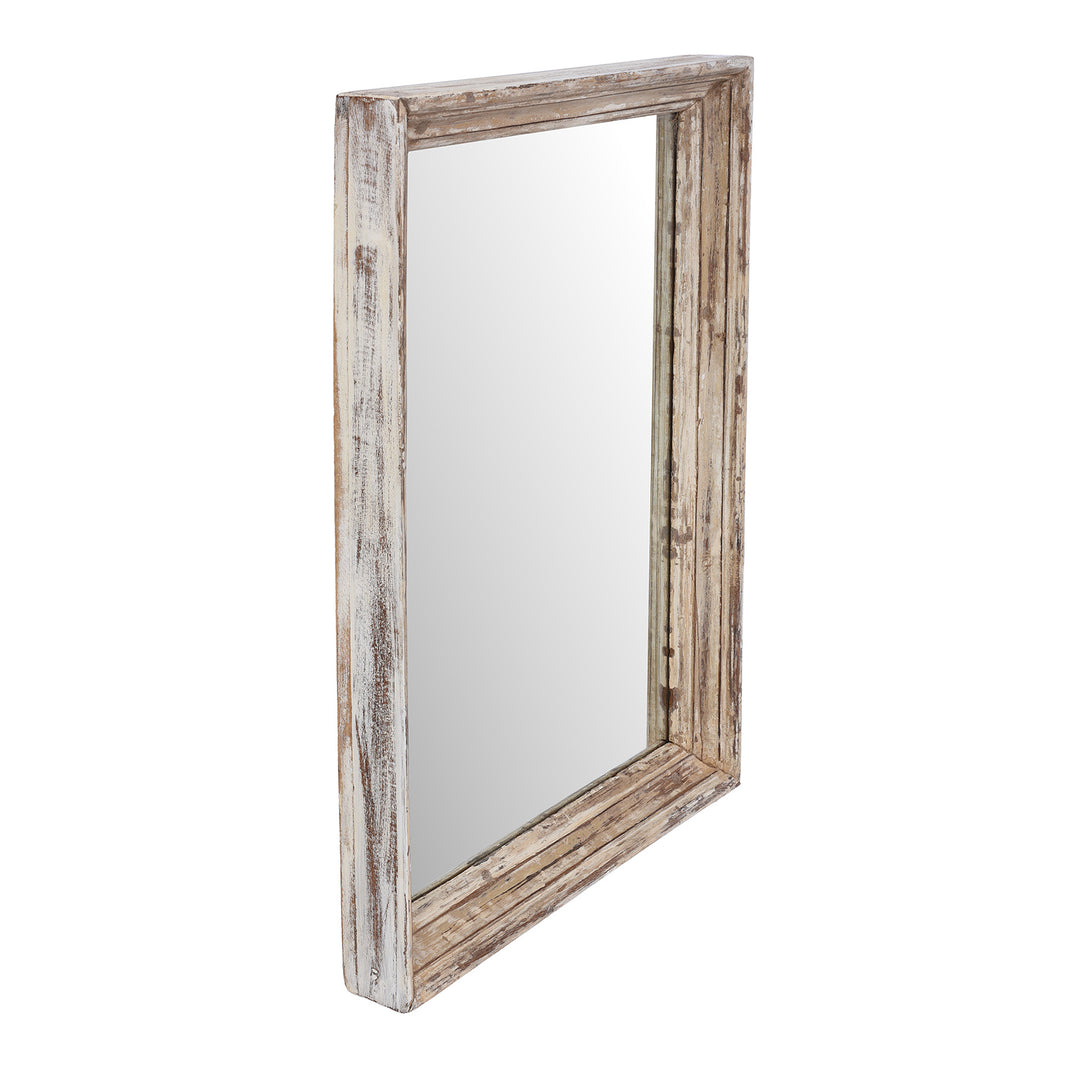 Angled VIew of Mirror Made From Old Architectural Teak | Indigo Antiques