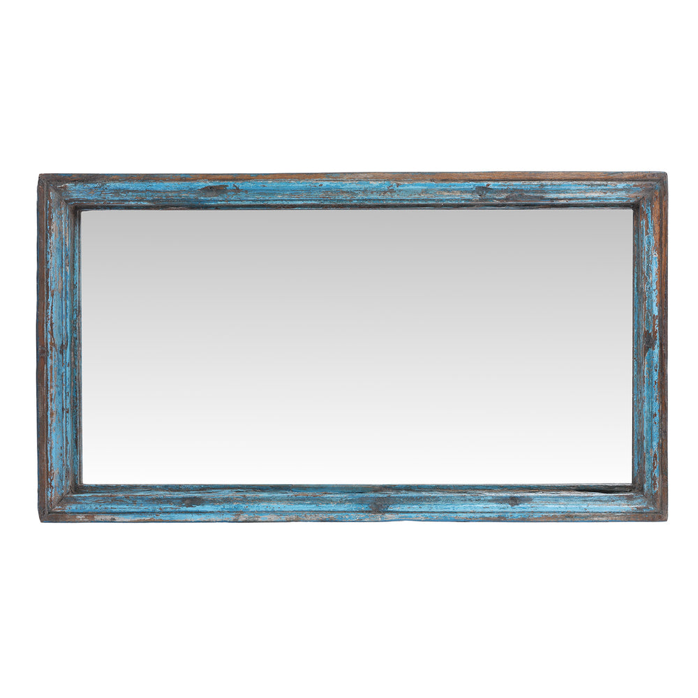 Landscape View Of Blue Painted Mirror Made From An Old Teak Window | Indigo Antiques
