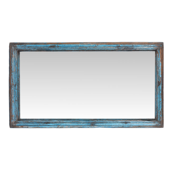Landscape View Of Blue Painted Mirror Made From An Old Teak Window | Indigo Antiques