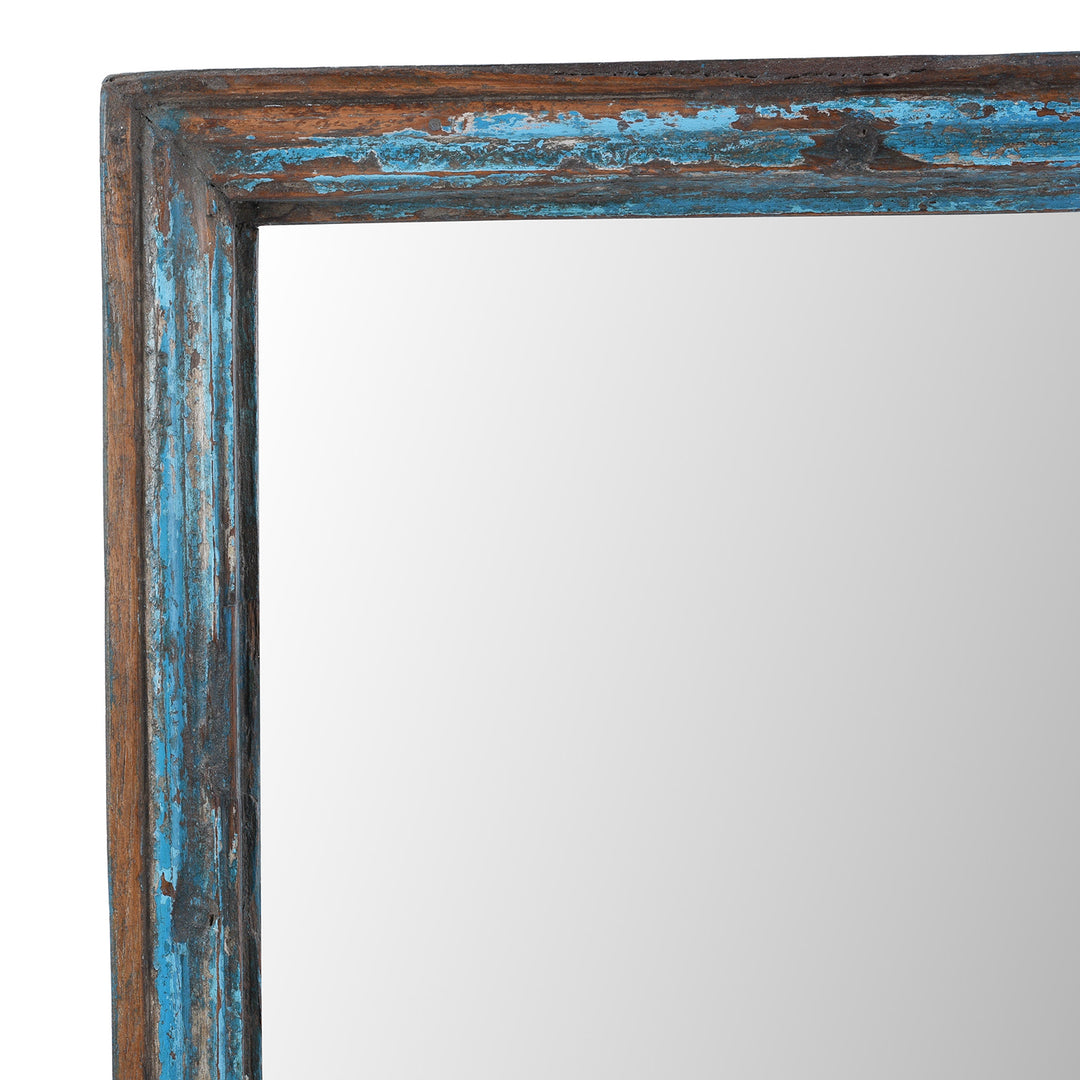 Corner Detail From Blue Painted Mirror Made From An Old Teak Window | Indigo Antiques