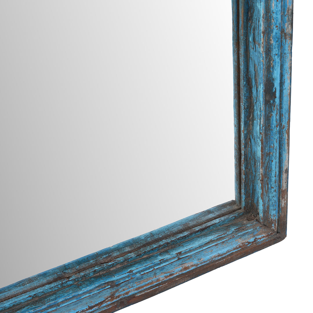 Frame Detail From Blue Painted Mirror Made From An Old Teak Window | Indigo Antiques