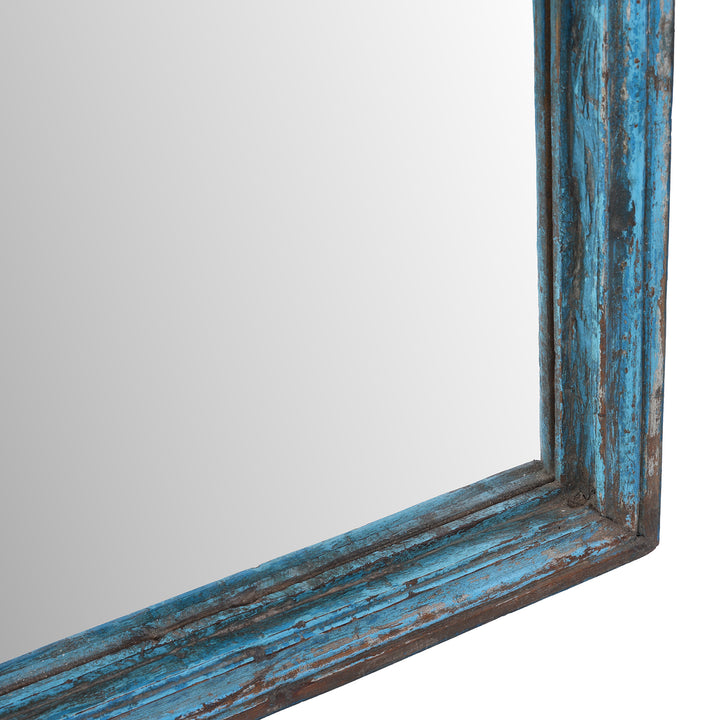 Frame Detail From Blue Painted Mirror Made From An Old Teak Window | Indigo Antiques