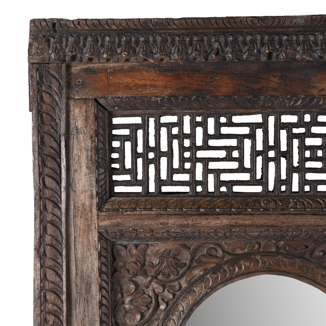 Corner Detail From Old Teak Window Mirror From Madyha Pradesh | Indigo Antiques