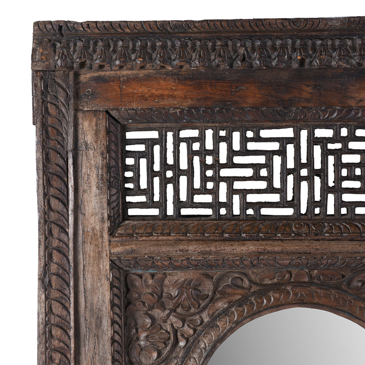 Corner Detail From Old Teak Window Mirror From Madyha Pradesh | Indigo Antiques