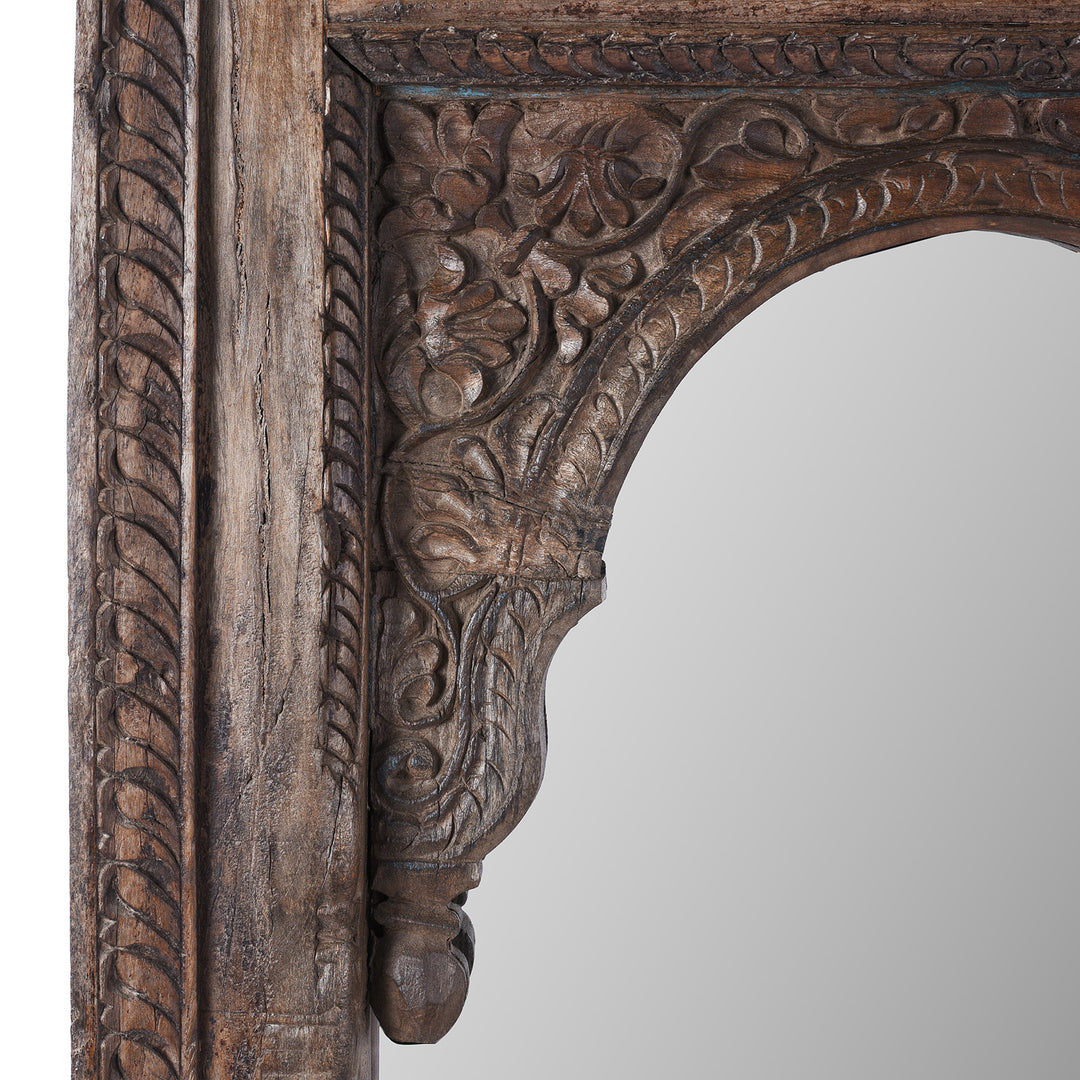 Carving Detail From Old Teak Window Mirror From Madyha Pradesh | Indigo Antiques