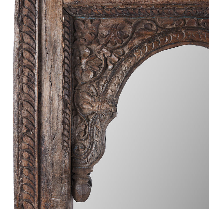 Carving Detail From Old Teak Window Mirror From Madyha Pradesh | Indigo Antiques