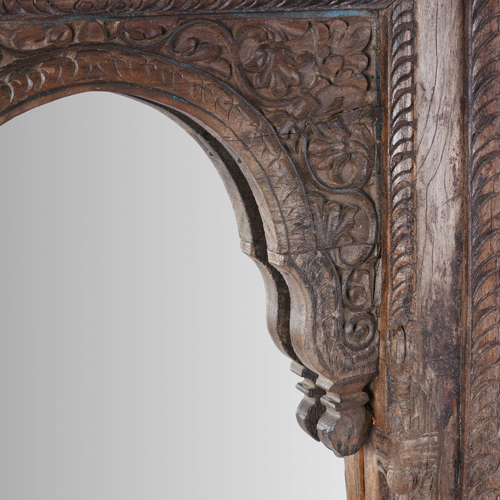 Carving Detail From Old Teak Window Mirror From Madyha Pradesh | Indigo Antiques
