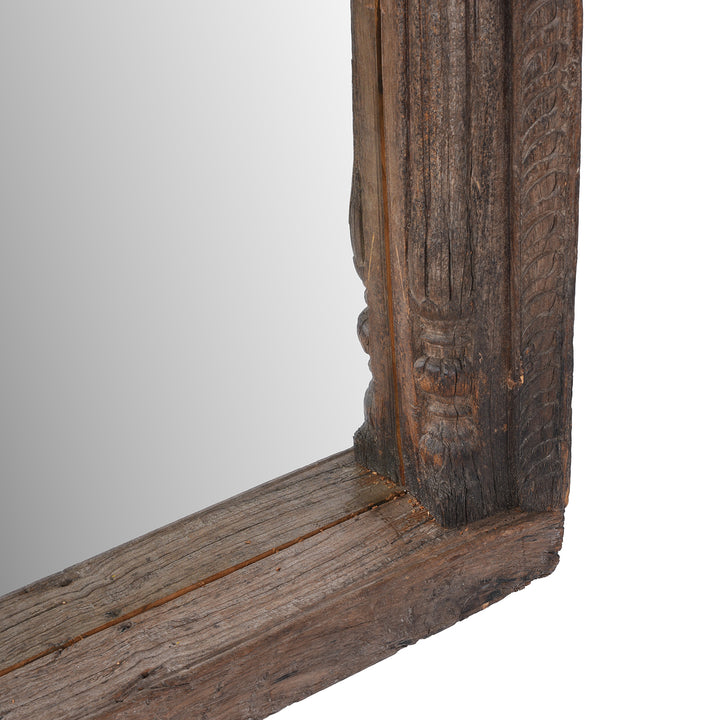 Depth Detail From Old Teak Window Mirror From Madyha Pradesh | Indigo Antiques