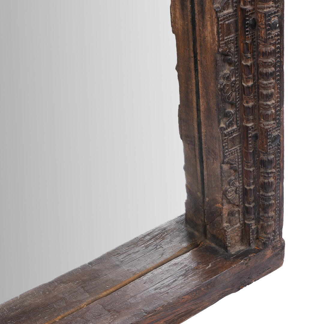 Depth Detail From Antique Indian Carved Teak Door Frame Mirror | Indigo Antiques