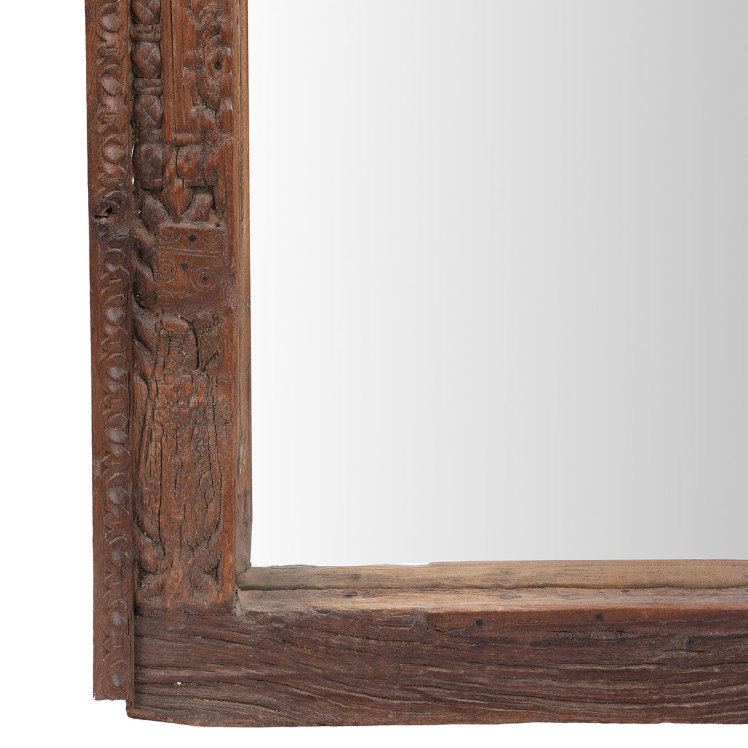 Corner Detail From Base Of Antique Window Mirror From Shekhawati | Indigo Antiques