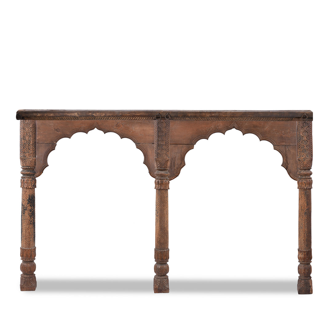 Back Of Early 19th Century Carved Teak Double Arch From Uttar Pradesh In Mughal Style | Indigo Antiques