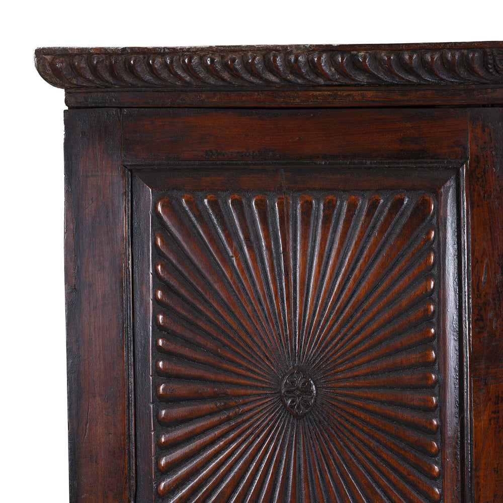 Corner Detail From Antique Indian Sunburst Almirah Cabinet | Indigo Antiques