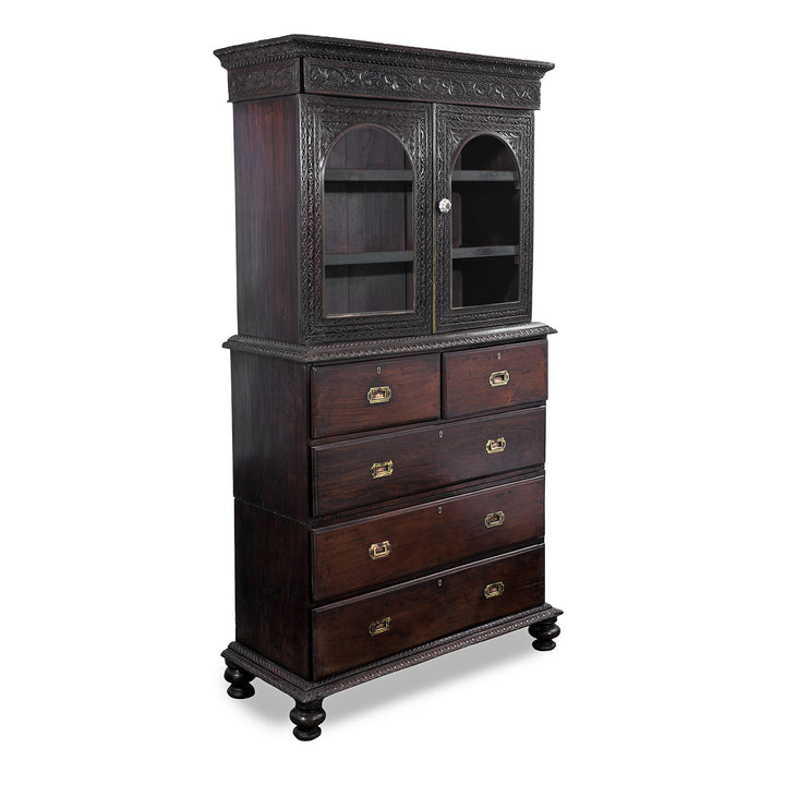Angled VIew Of Antique Indian  Almirah Cabinet On Chest | Indigo Antiques