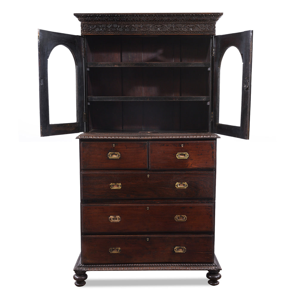 Open Doors View Of Antique Indian  Almirah Cabinet On Chest | Indigo Antiques
