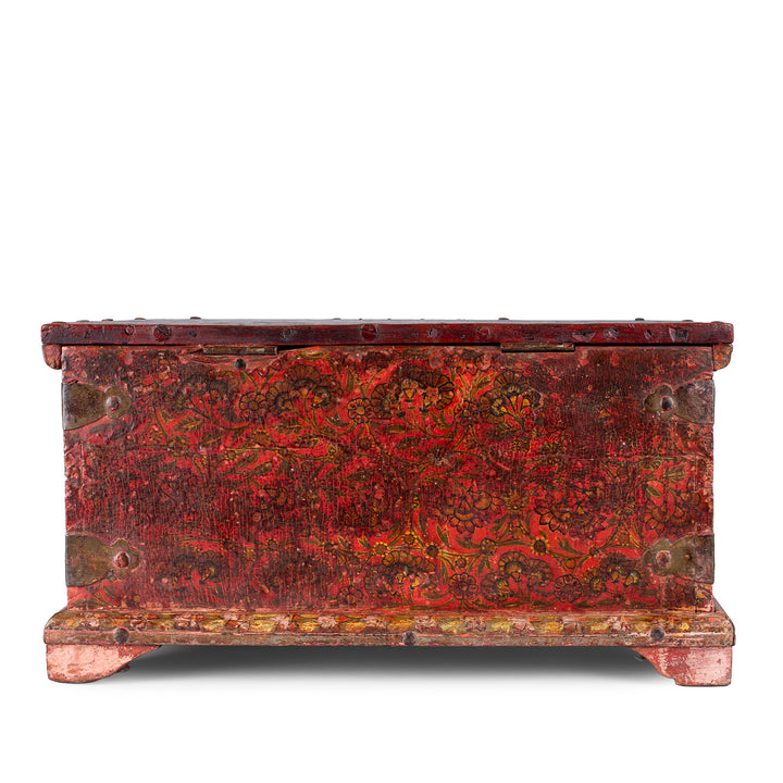 Back Of Late 18th Century Painted Indian Cash Box From Phalodi With Elephants Floral Motifs And Original Iron Hardware | Indigo Antiques