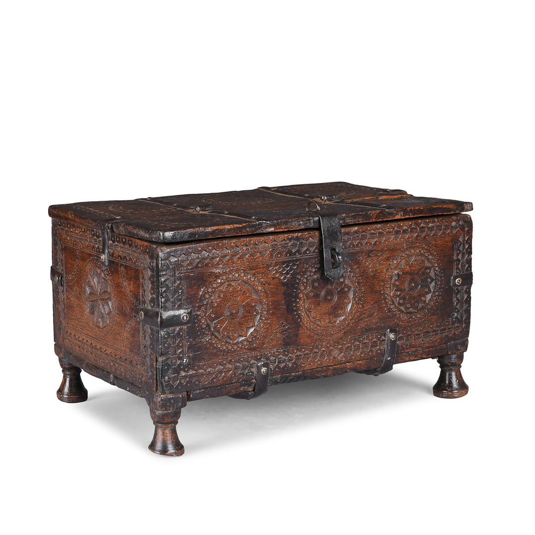 Angled View Of Antique Chip Carved Merchants Box From Ramgargh