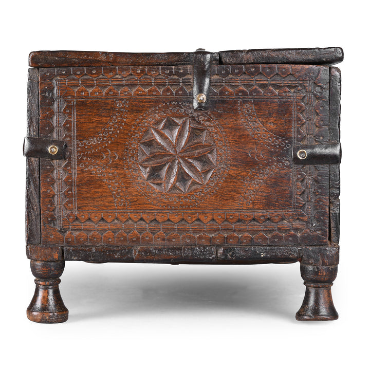 Side View Of Antique Chip Carved Merchants Box From Ramgargh