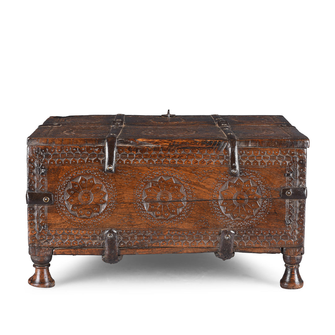 Back Of Antique Chip Carved Merchants Box From Ramgargh