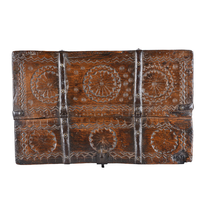 Top Down VIew Of Antique Chip Carved Merchants Box From Ramgargh