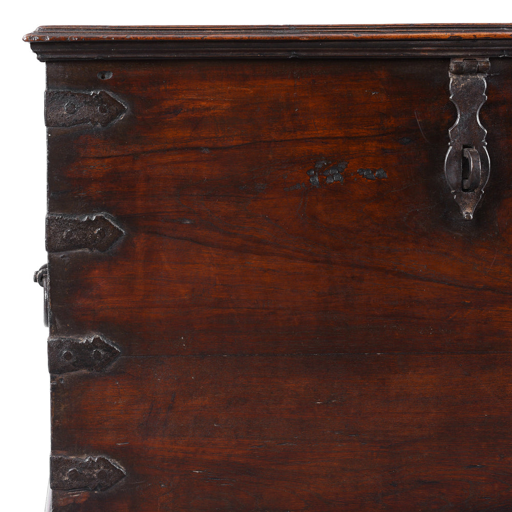 Corner Detail Showing Binding On Antique Indian Iron Bound Chest | Indigo Antiques