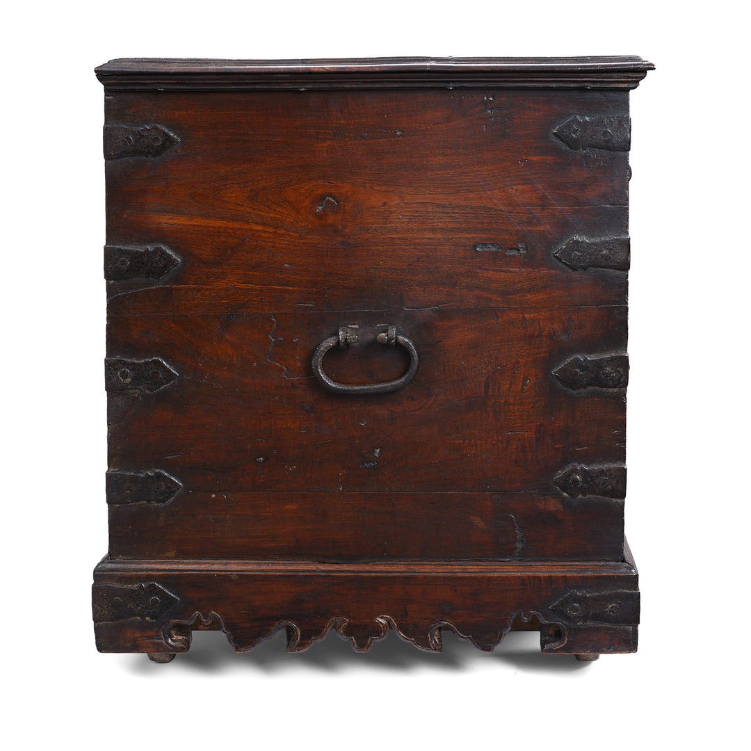 Side VIew Of Antique Indian Iron Bound Chest | Indigo Antiques