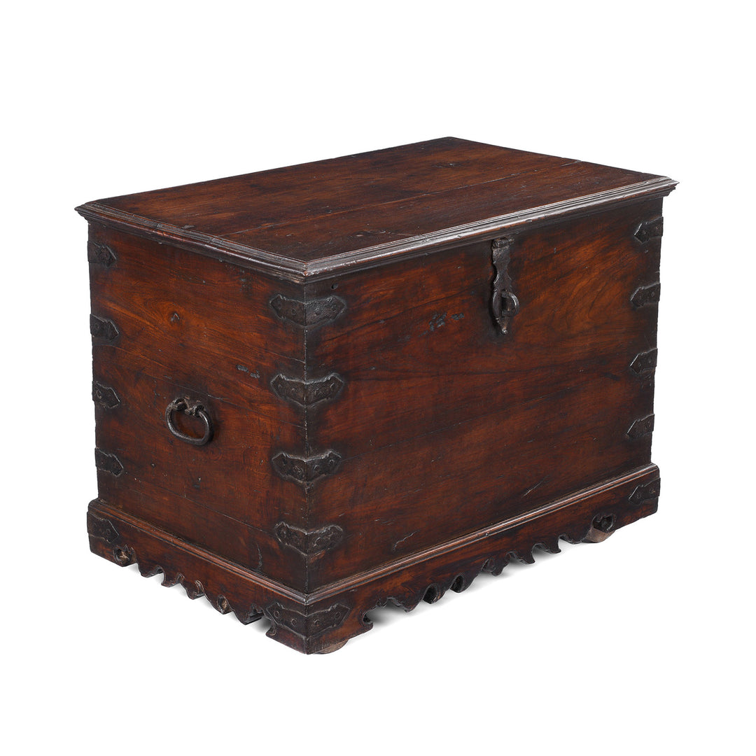 Angled VIew Of Antique Indian Iron Bound Chest | Indigo Antiques