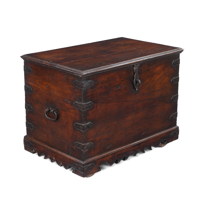 Angled VIew Of Antique Indian Iron Bound Chest | Indigo Antiques