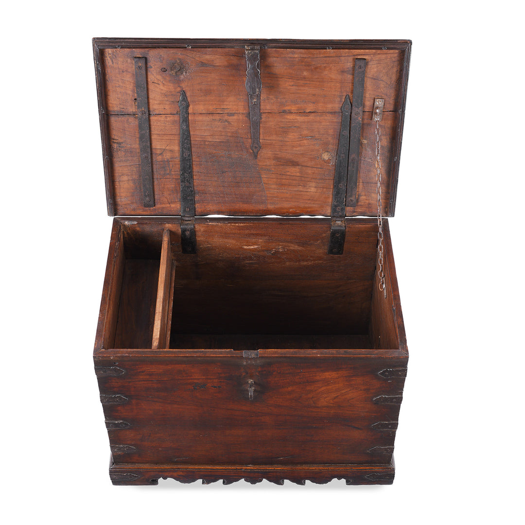 Inteiror Of Antique Indian Iron Bound Chest | Indigo Antiques