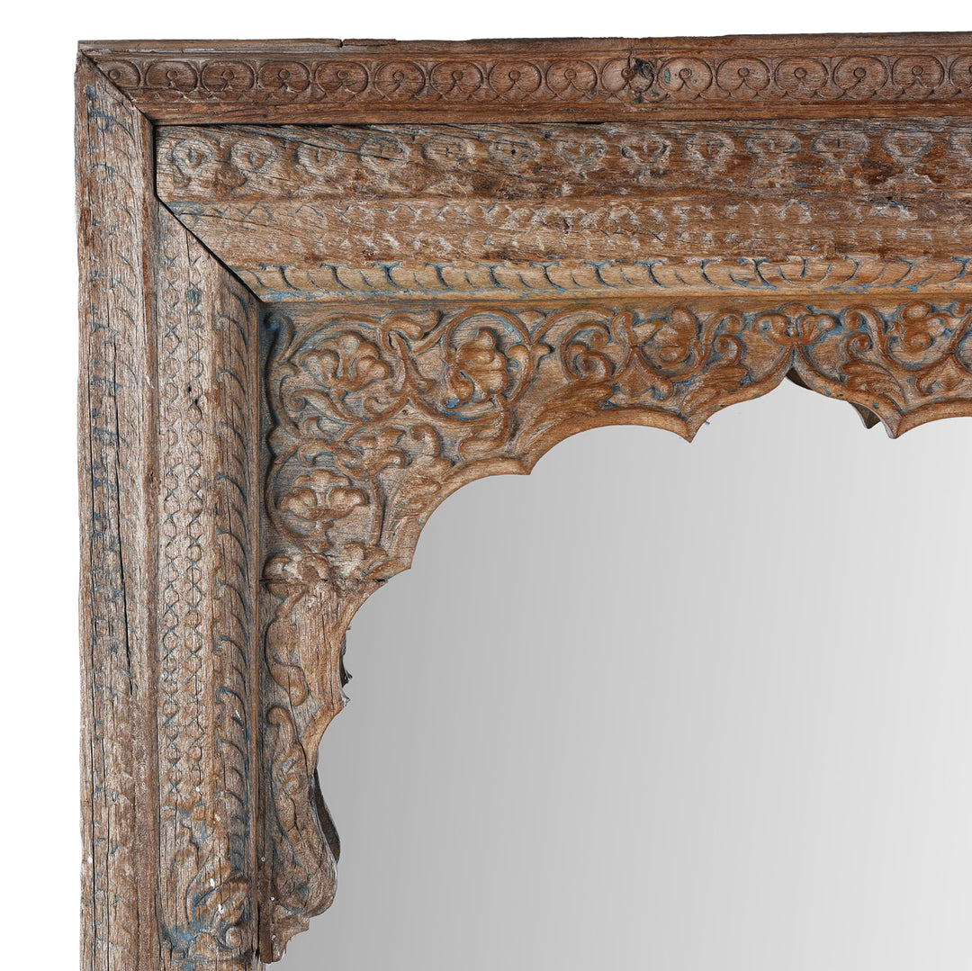 Corner Detail From Antique Indian Mirror Made From An Old Carved Window | Indigo Antiques
