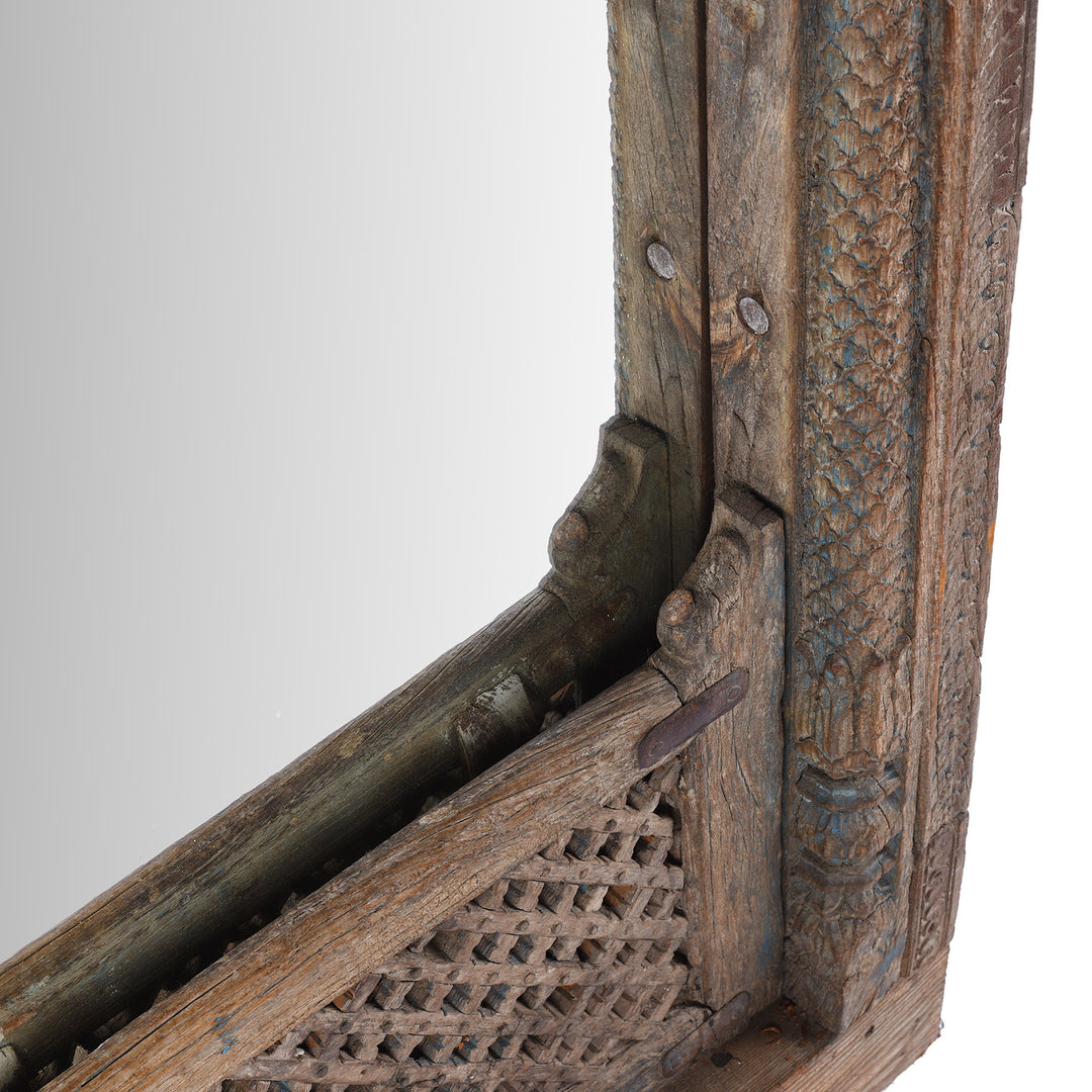 Detail From Antique Indian Mirror Made From An Old Carved Window | Indigo Antiques