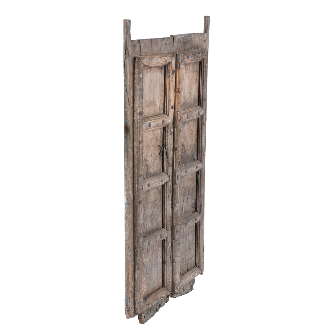 Angled View Of Antique Indian Rustic Window Shutters 