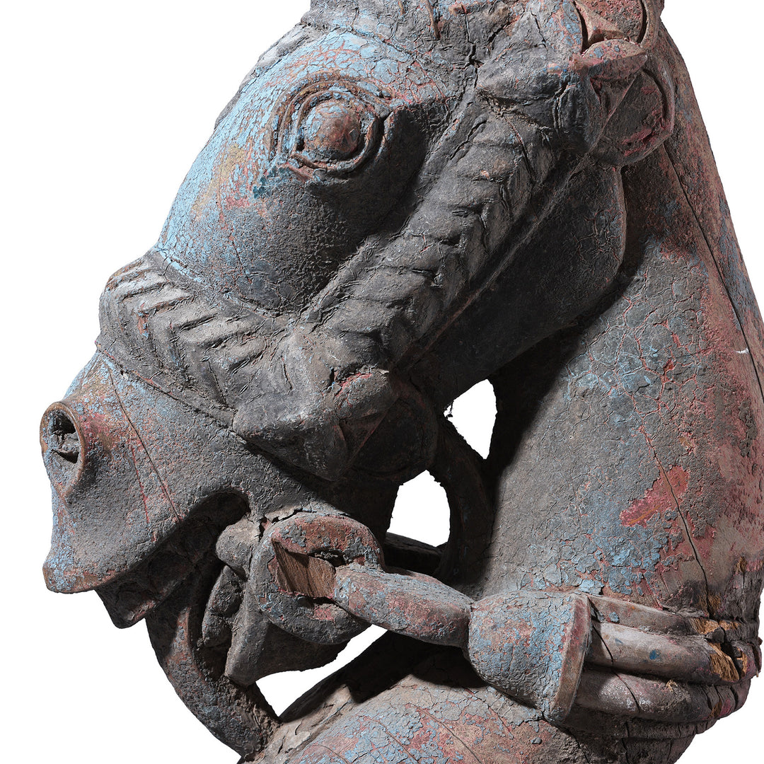 Detail From Antique Indian Carved Horse Head Corbel On Stand | Indigo Antiques