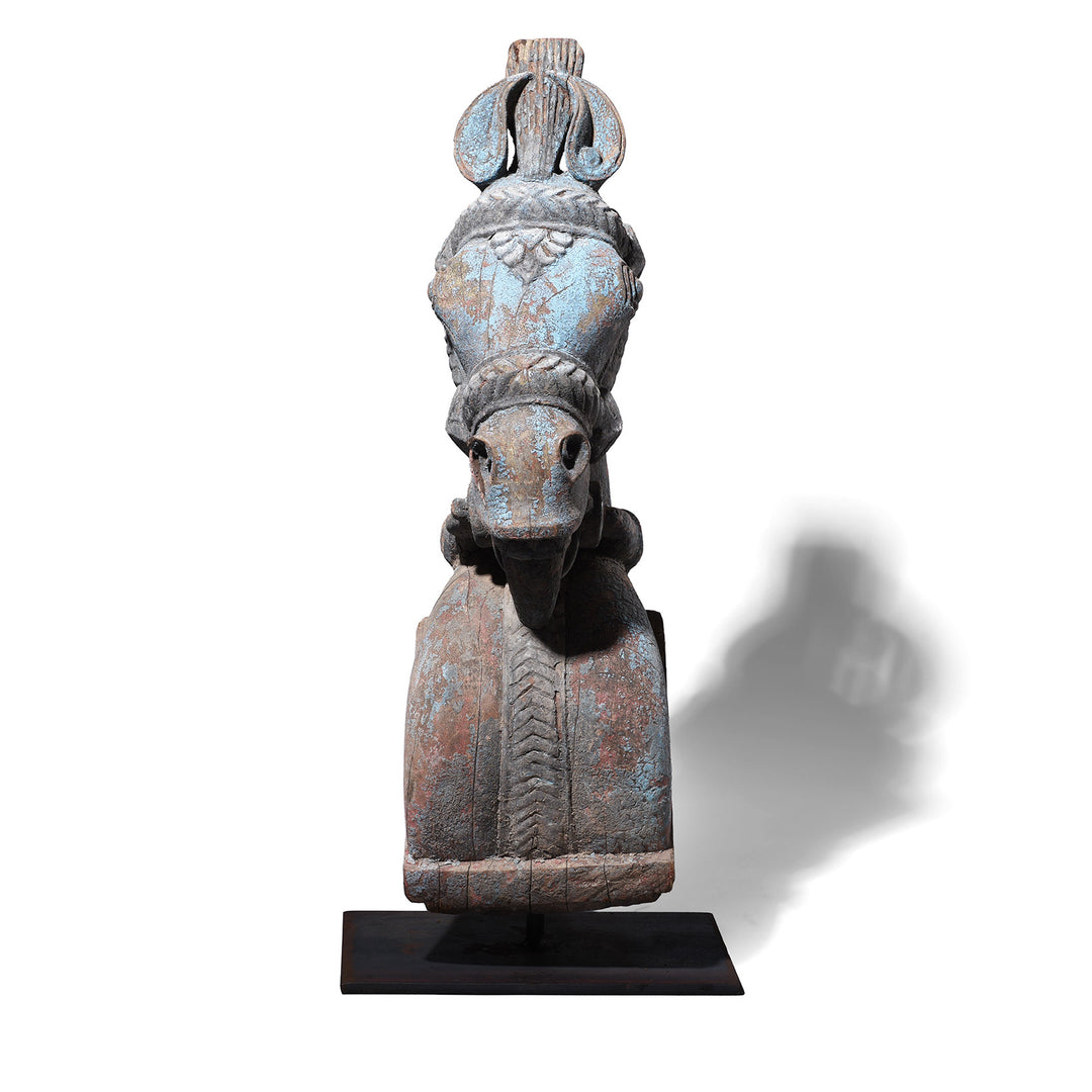 Antique Indian Carved Horse Head Corbel On Stand | Indigo Antiques