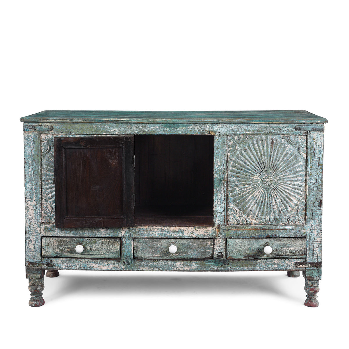 Interior Detail From Antique Indian Green Painted Majus | Indigo Antiques