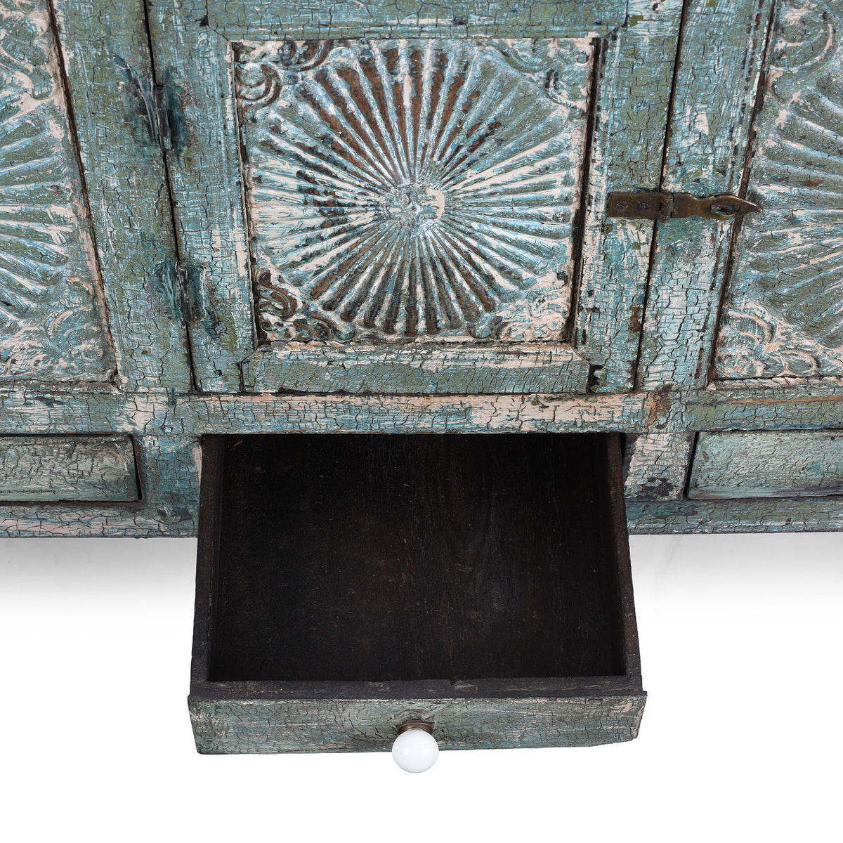 Drawer Detail From Antique Indian Green Painted Majus | Indigo Antiques