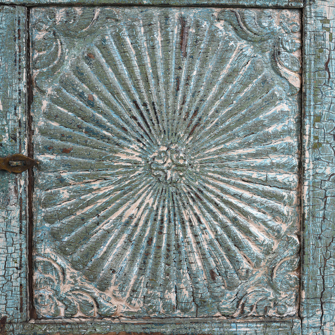 Sunburst Detail From Antique Indian Green Painted Majus | Indigo Antiques