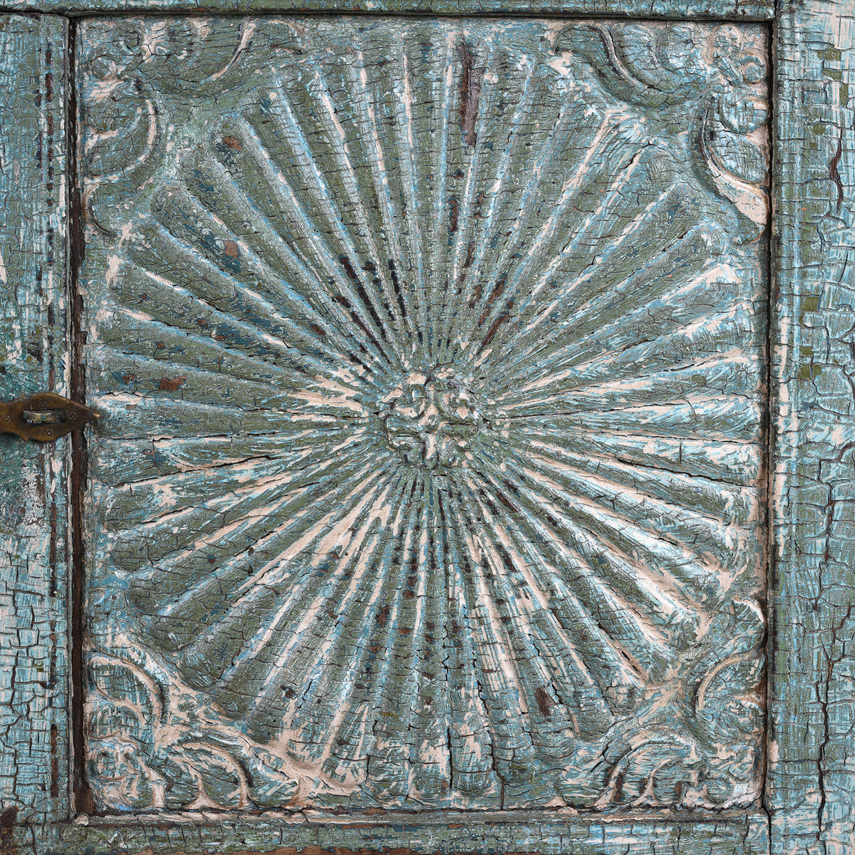 Sunburst Detail From Antique Indian Green Painted Majus | Indigo Antiques