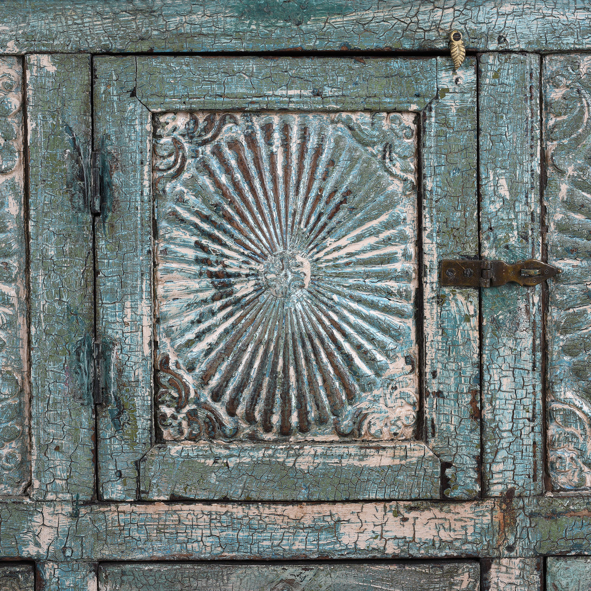 Hatch Detail From Antique Indian Green Painted Majus | Indigo Antiques