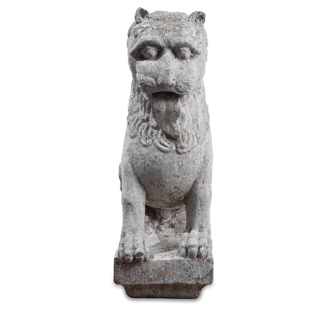 Front View Of Antique Indian Carved Stone Lion