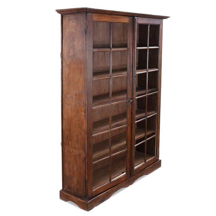 Angled VIew Of Antique Indian Glazed Teak Book Cabinet | Indigo Antiques