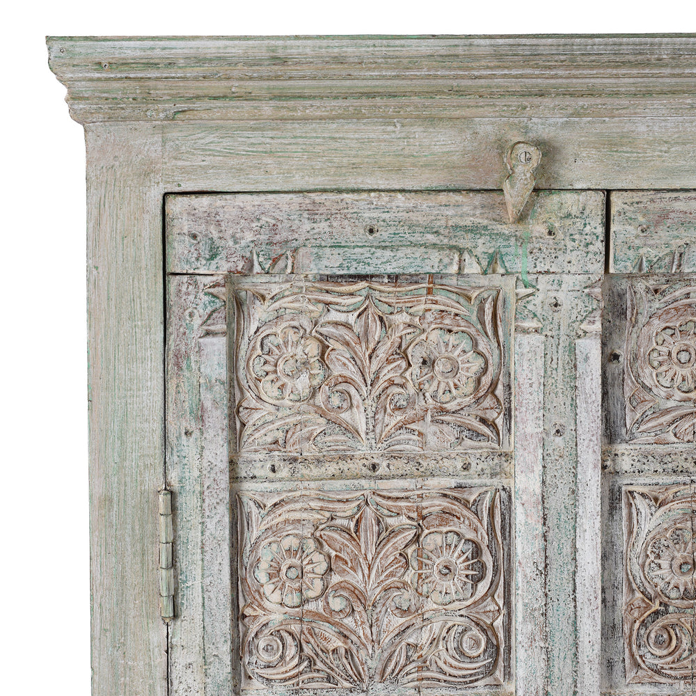 Corner Detail From Large Painted Cabinet Made From Reclaimed Teak Doors | Indigo Antiques