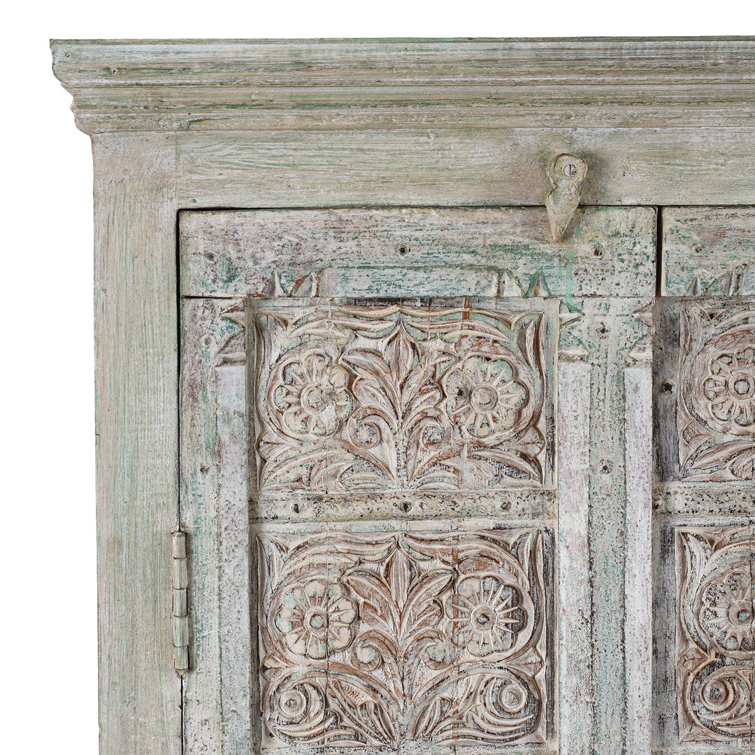 Corner Detail From Large Painted Cabinet Made From Reclaimed Teak Doors | Indigo Antiques