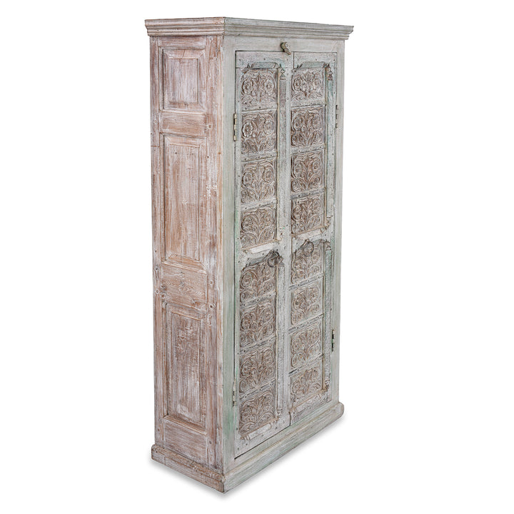 Angled View Of Large Painted Cabinet Made From Reclaimed Teak Doors | Indigo Antiques