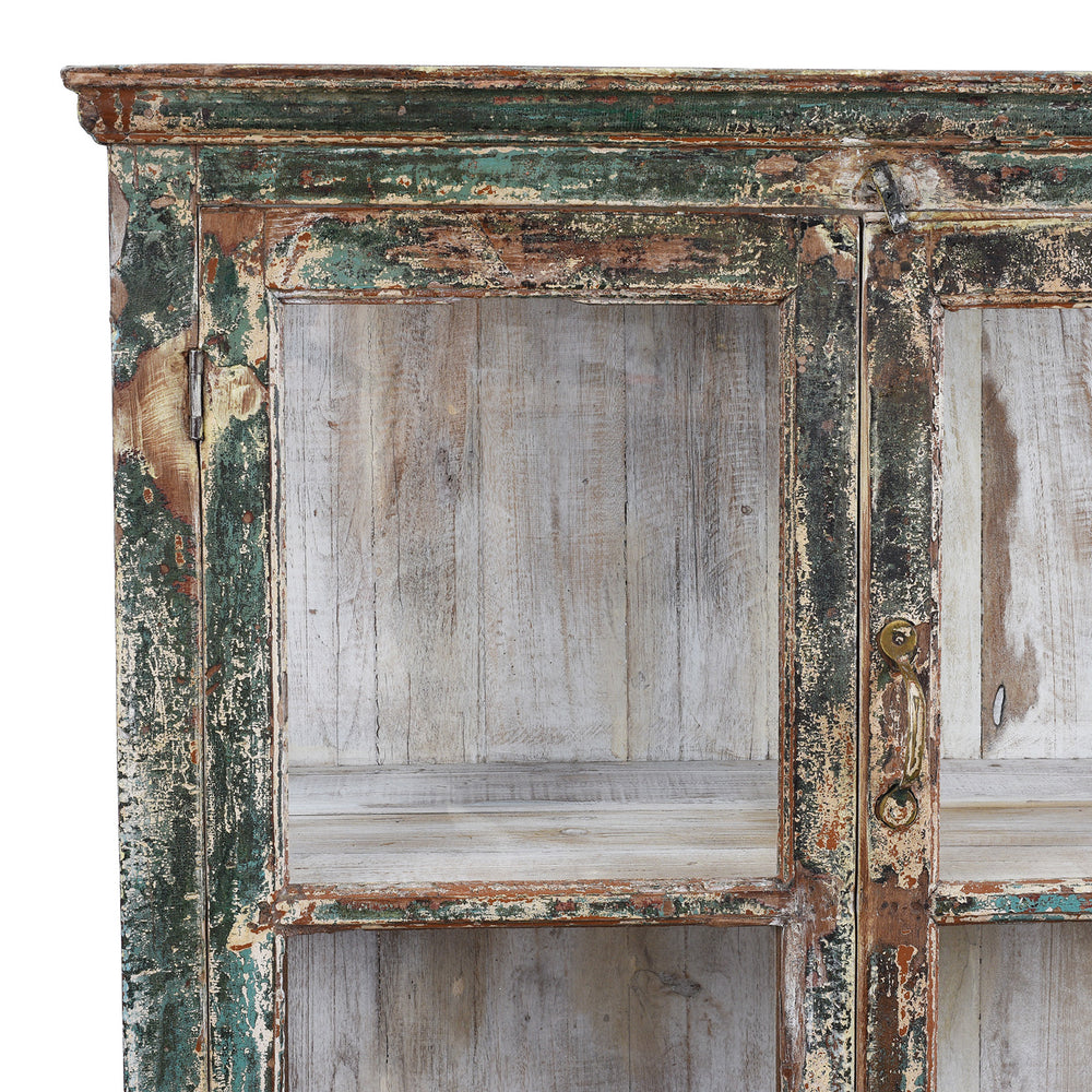 Corner Detail From Antique Indian Blue Painted Glazed Cabinet | Indigo Antiques