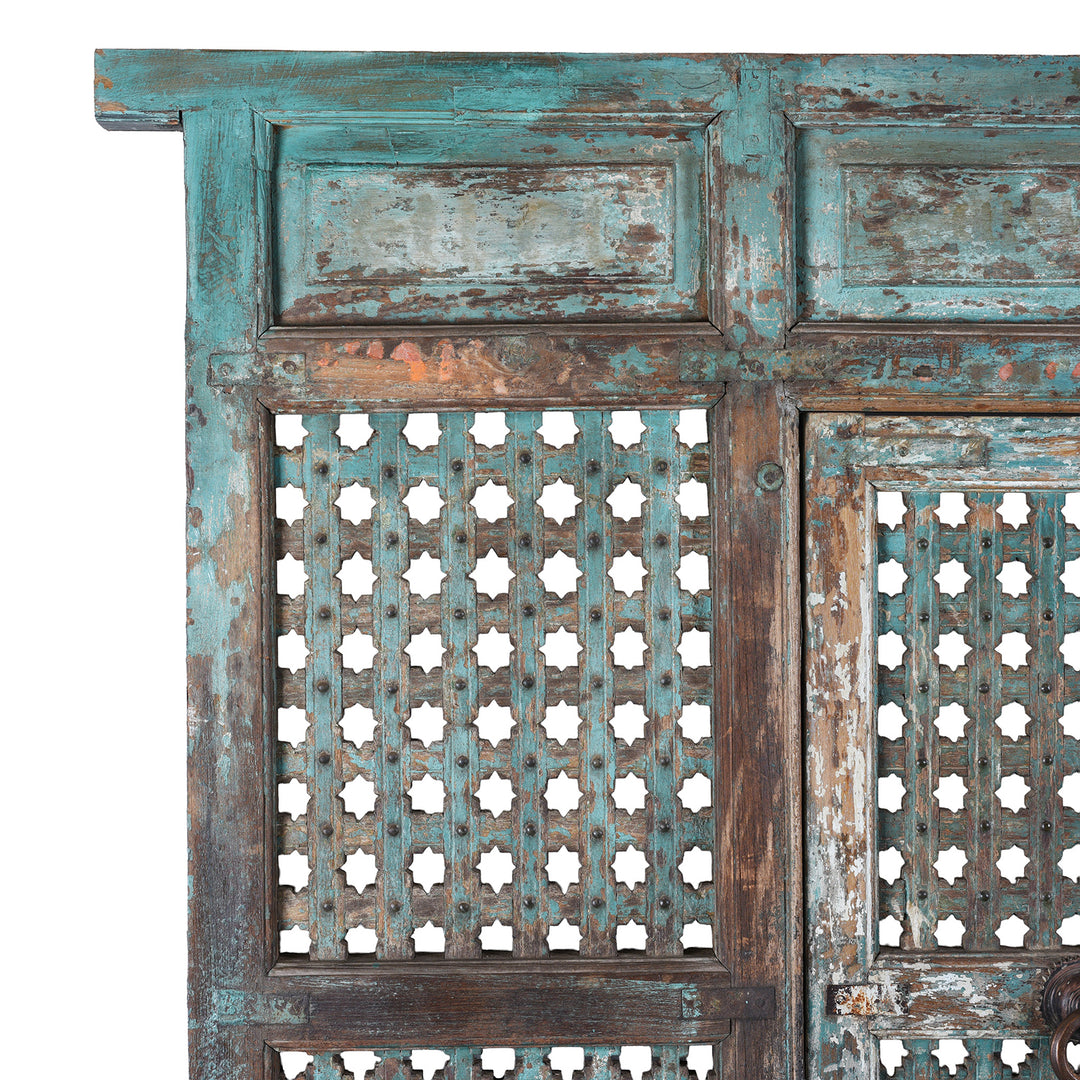 Corner Detail From Antique Indian Painted Door & Divider Panel | Indigo Antiques