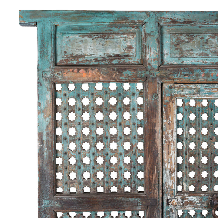 Corner Detail From Antique Indian Painted Door & Divider Panel | Indigo Antiques