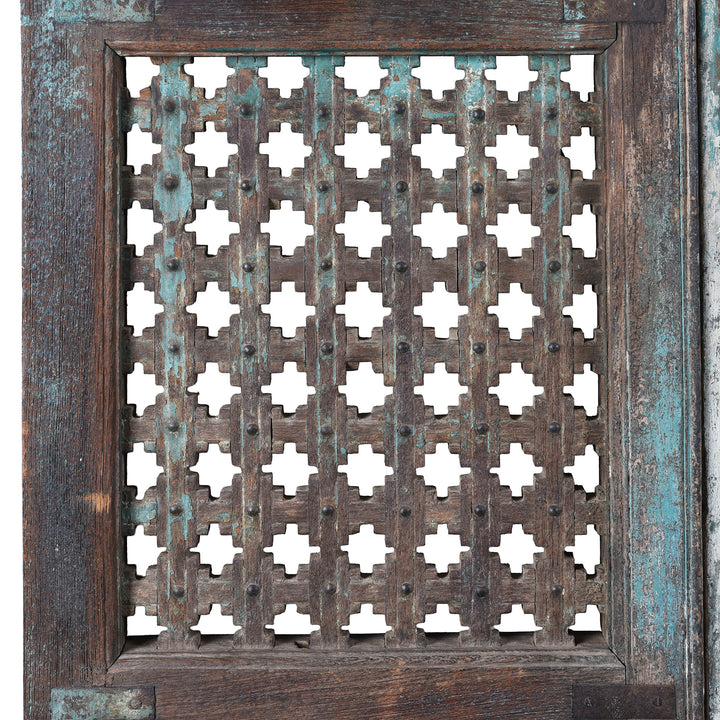 Jali Detail From Antique Indian Painted Door & Divider Panel | Indigo Antiques
